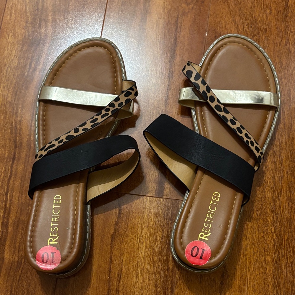 Restricted Women's Leopard Print and Black Sandals